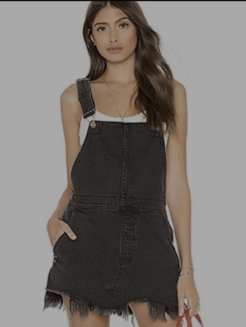 Free People Torn Up Distressed Denim Overall Mini Dress Size 2 Washed Black